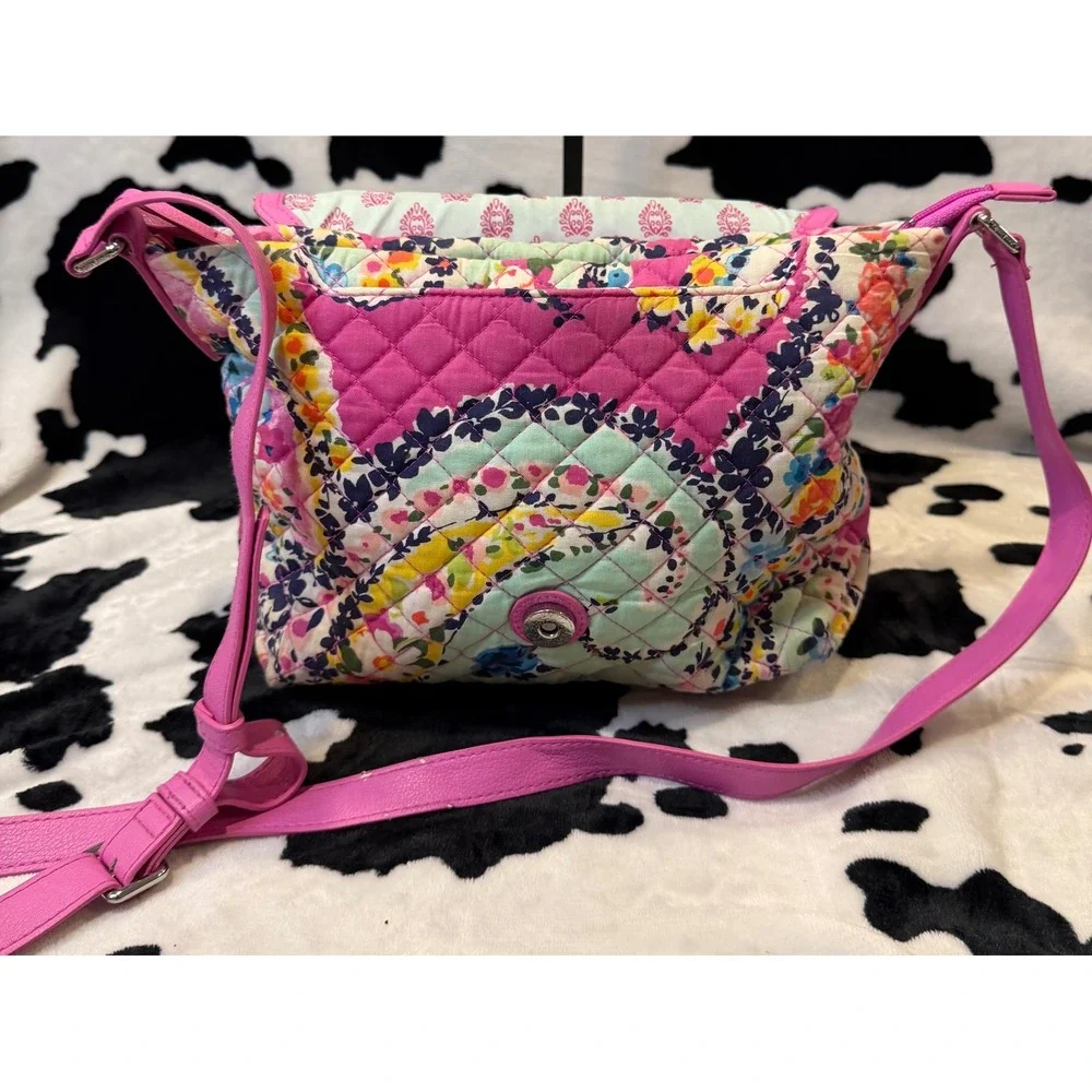 Vera Bradley Floral‎ Quilted Crossbody Bag Pink Trim 22810-179 Multi Color